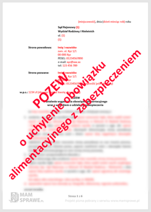 Pozew o uchylenie alimentów z wyroku, na dorosłe dziecko, z wnioskiem o zabezpieczenie