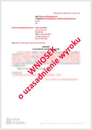 Wniosek o uzasadnienie wyroku